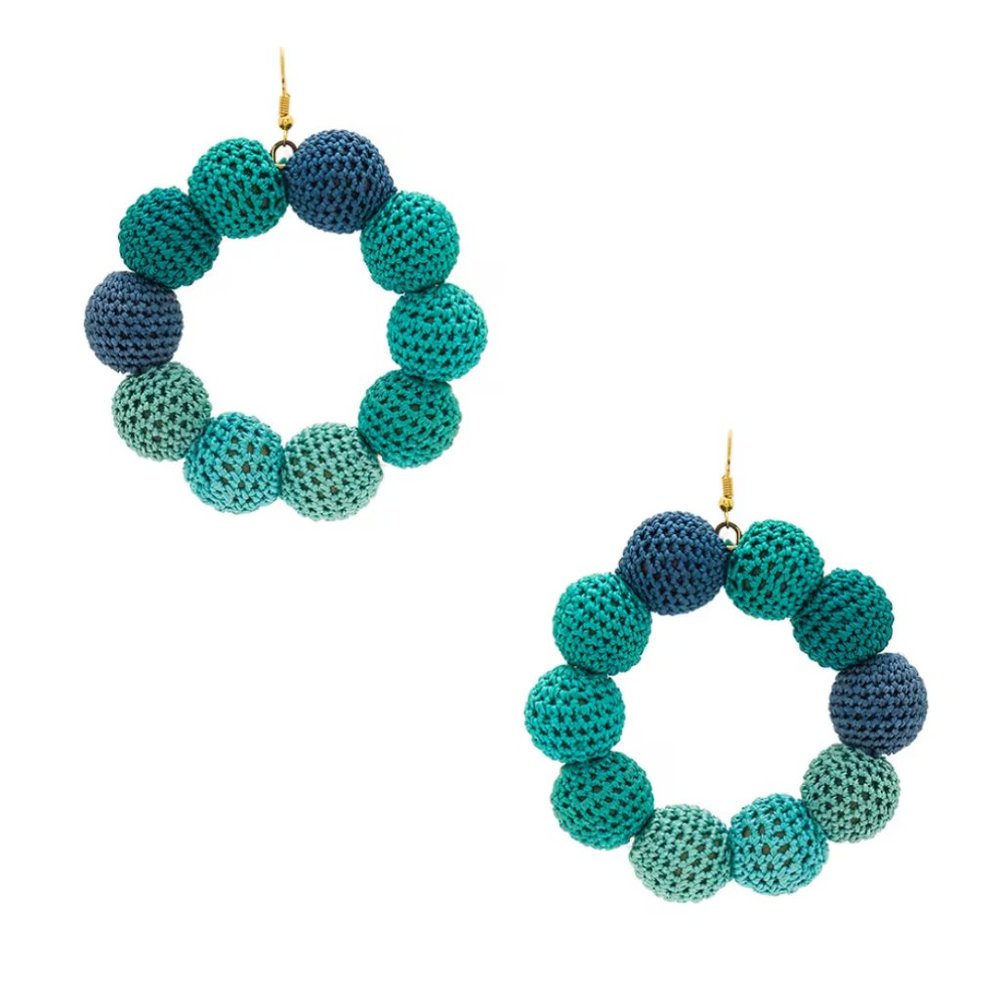 Misa Los Angeles Crochet Sea Ombre Blue Dot Statement Earrings. Luxury brand.